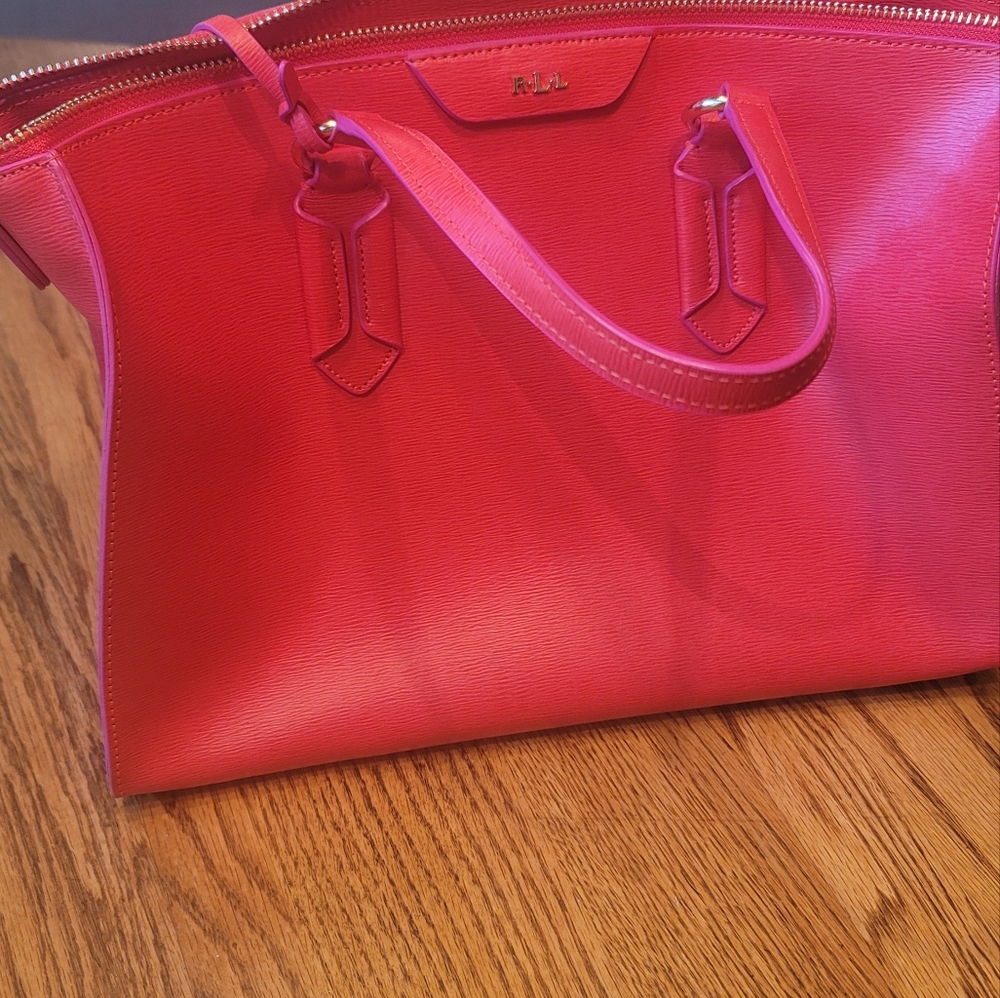 NWOT Ralph Lauren Red Pink Genuine Leather Handbag Purse Bag